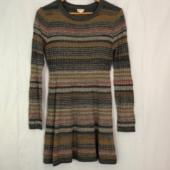 Hem & Thread Long Sleeve Crewneck Striped Stretch Mini Dress Size L - Picture 1 of 10